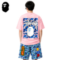 BAPE x Stussy Blue Camo Back Print Men's T-Shirt - Pink