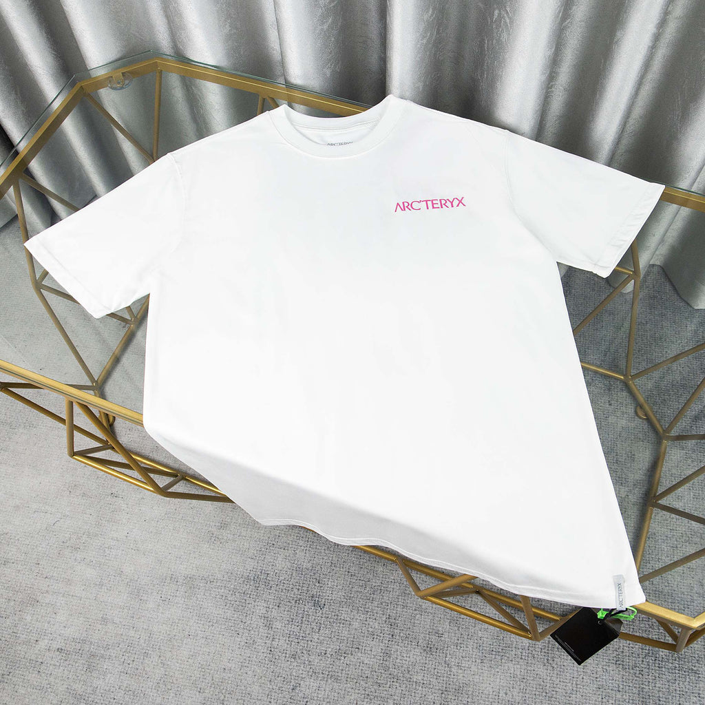 Arc'teryx Pink Chest Wordmark & Back Multi-Label Skeleton Bird Unisex T-Shirt