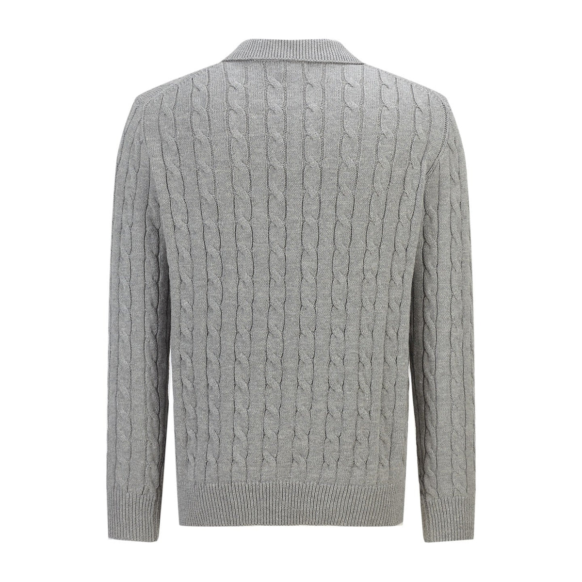 Polo Ralph Lauren Men’s Cable‑Knit Collared Button‑Up Cardigan With Navy Pony Embroidery