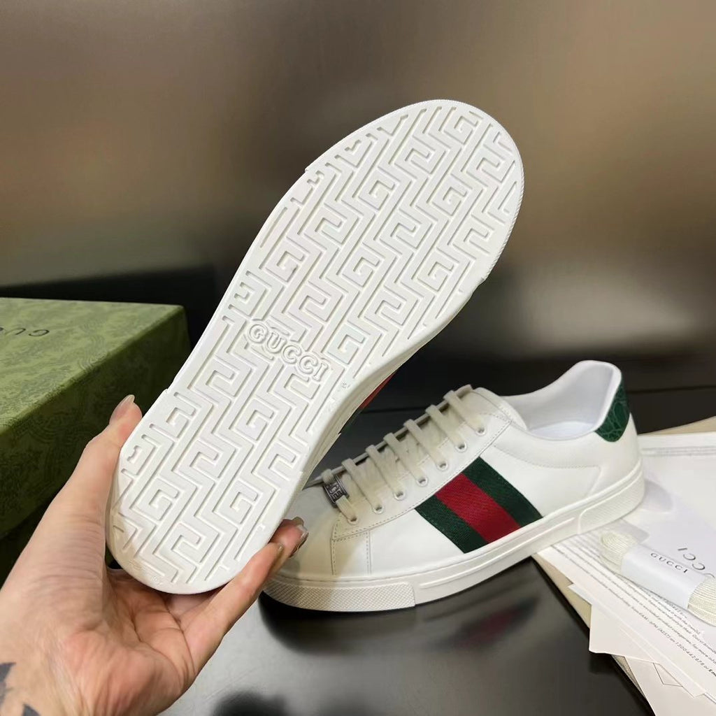 Gucci Men's White Green-Red Stripe Low-Top Sneakers