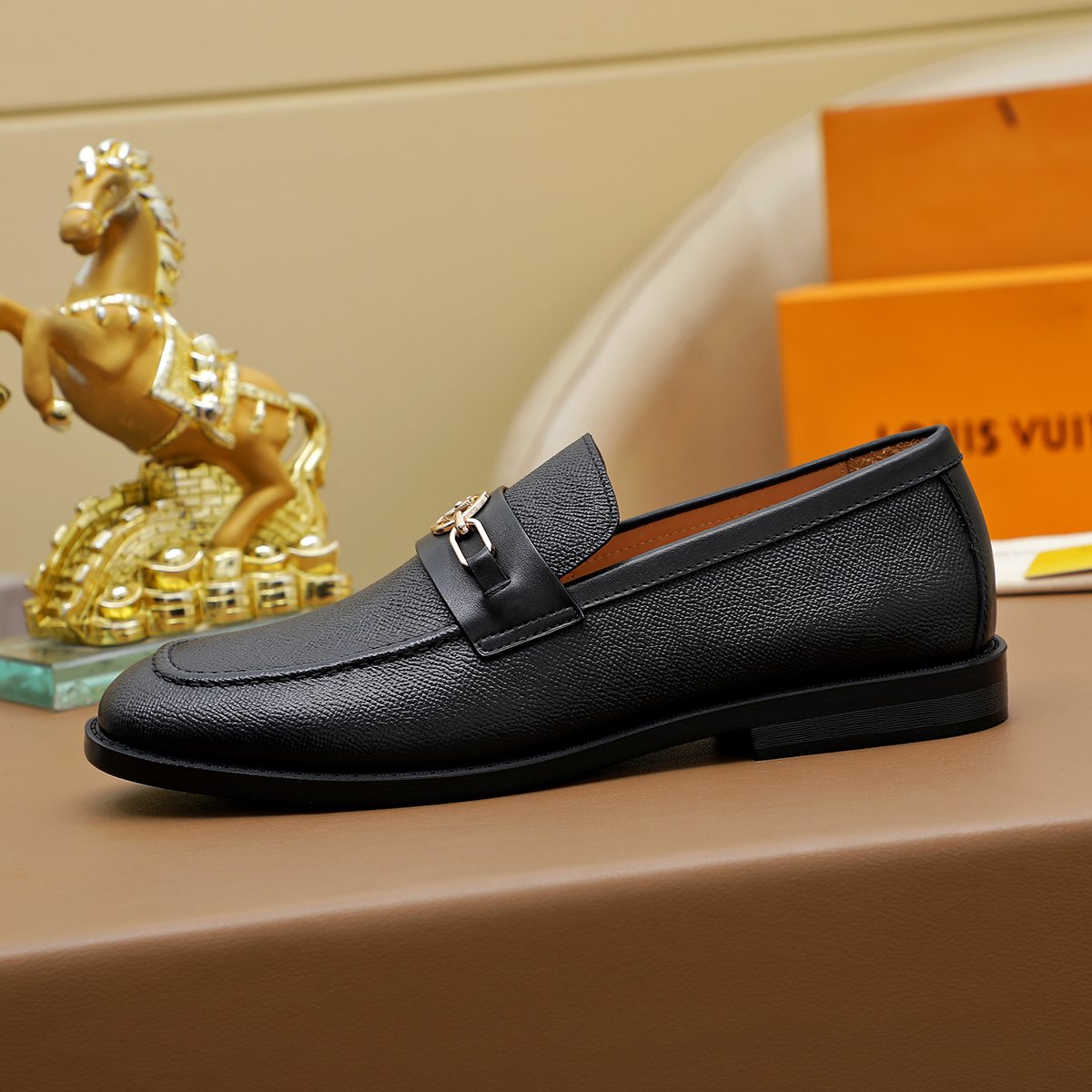 Louis Vuitton Black Metal-Link Loafers