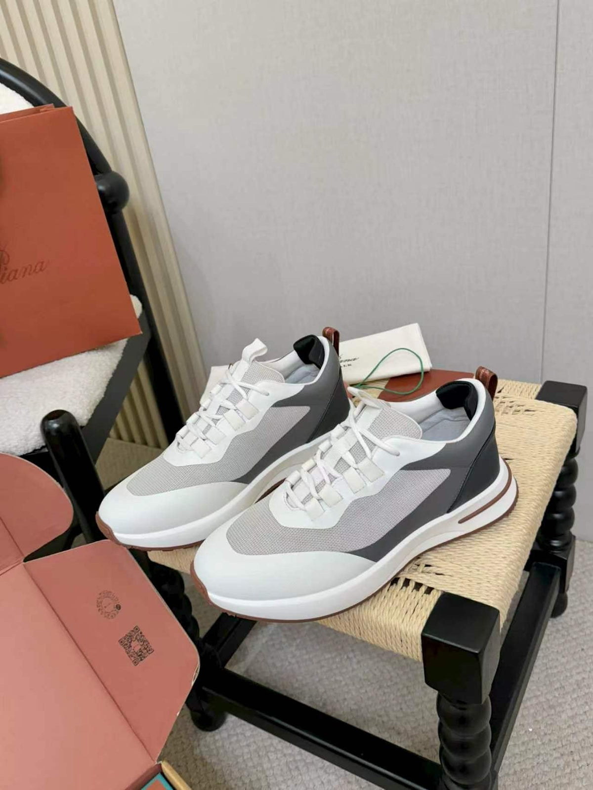 Loro Piana Men's White & Gray Low-Top Sneakers