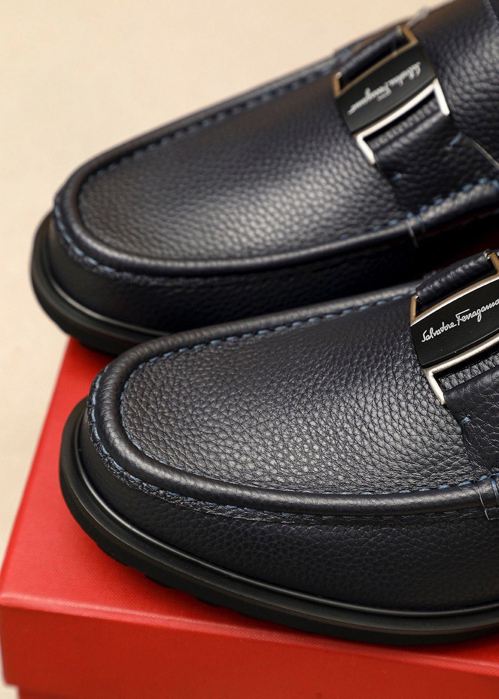 Ferragamo Black Buckle Leather Loafers
