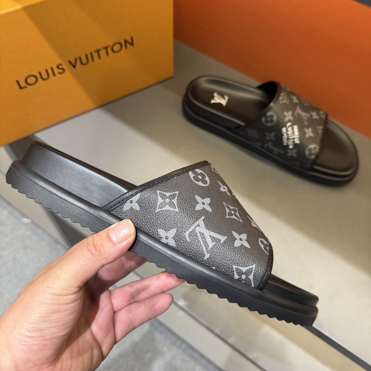 Louis Vuitton Monogram Slide Sandals - Black Footbed And Sole
