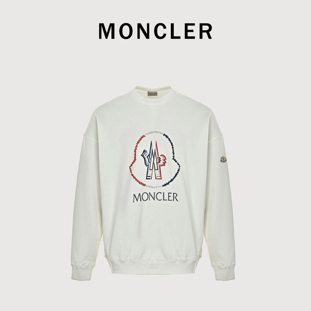 Moncler 26SS Contrast Color Large Logo Crew Neck Sweatshirt White